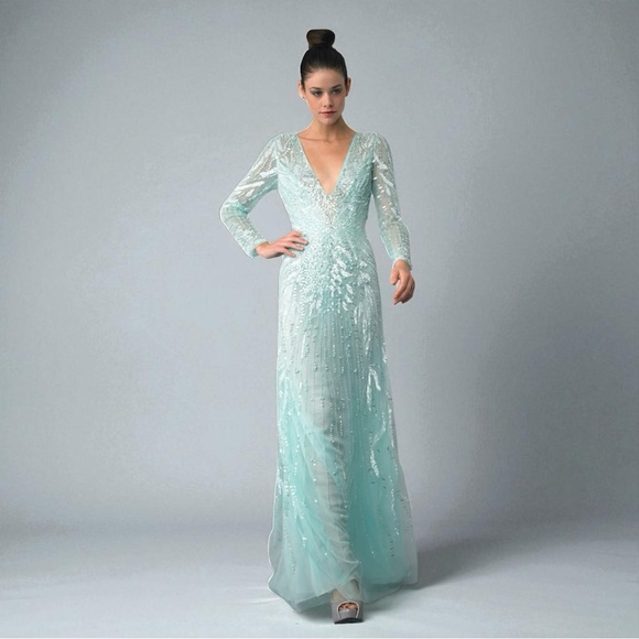 Basix Black Label Sequin Evening Gown – Mint /Aqua Blue, Size 2, Worn Once - Picture 1 of 6